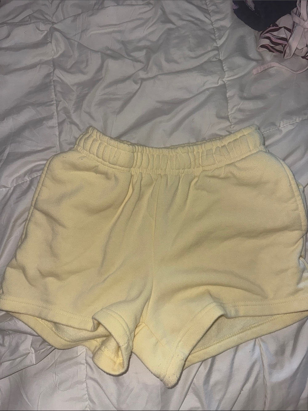 Women’s Yellow Athletic Fleece Shorts with Elastic Waist
